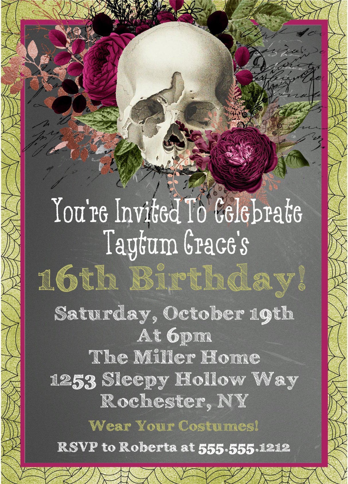 Gothic Halloween Birthday Party Invitations