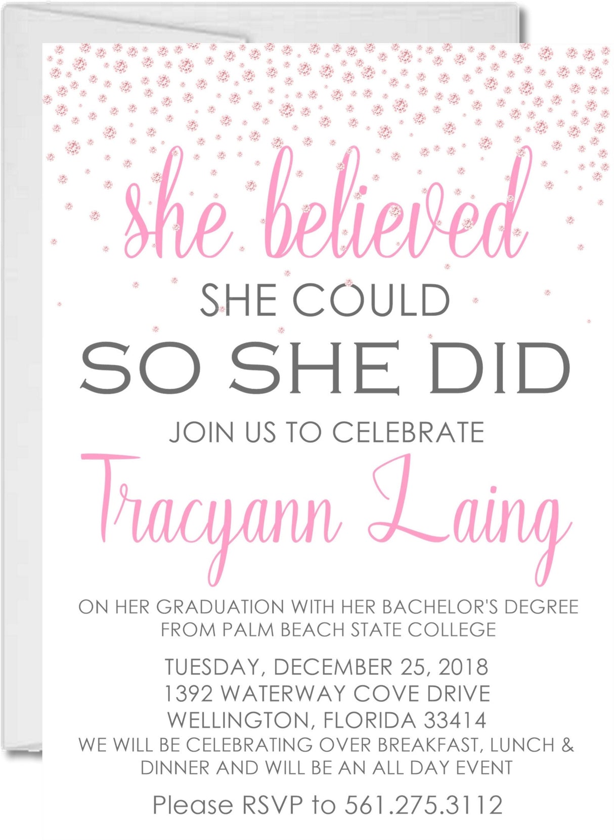 Girls Pink And White Graduation Party Invitations