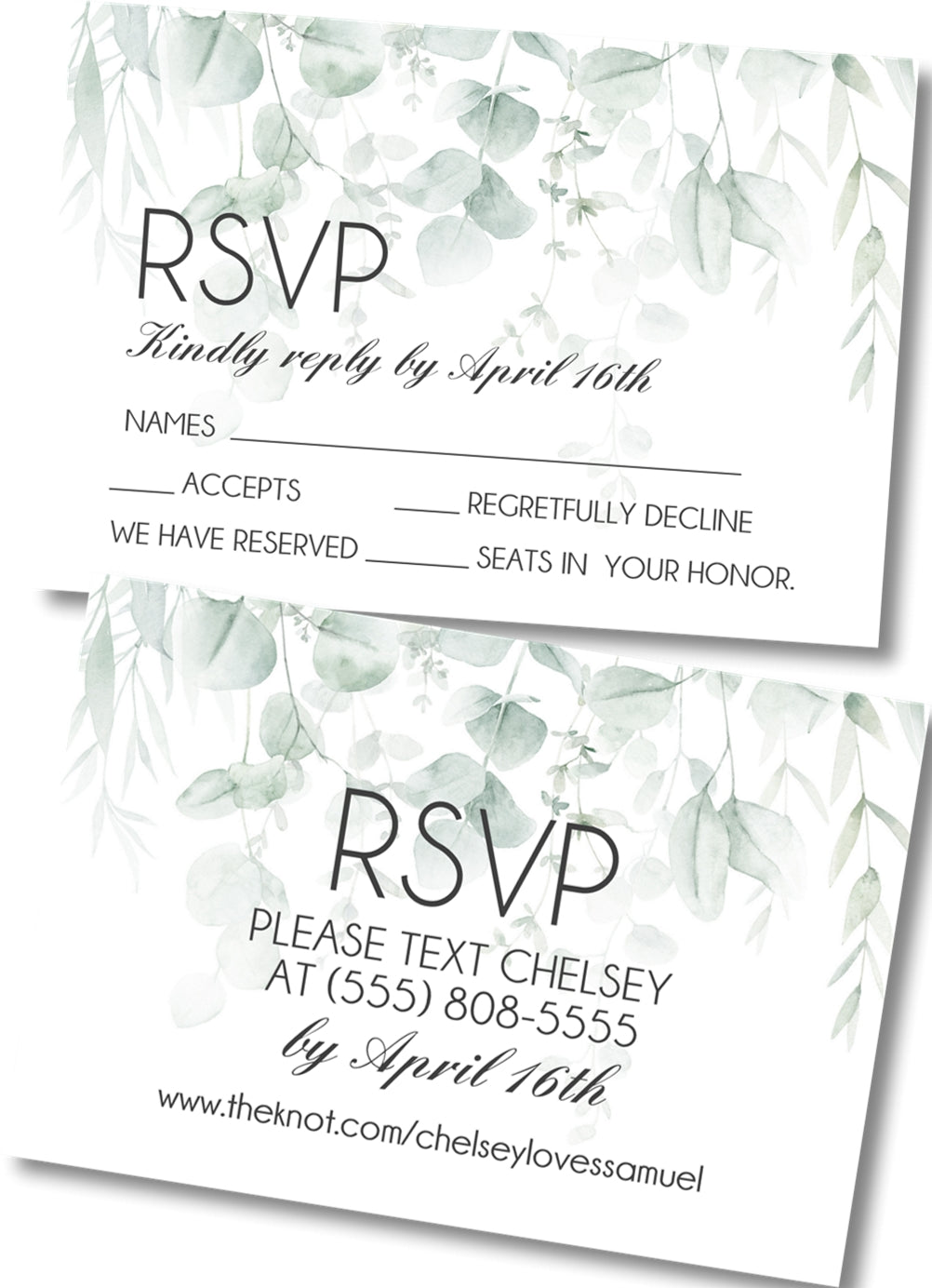 Green white eucalyptus wedding rsvp cards