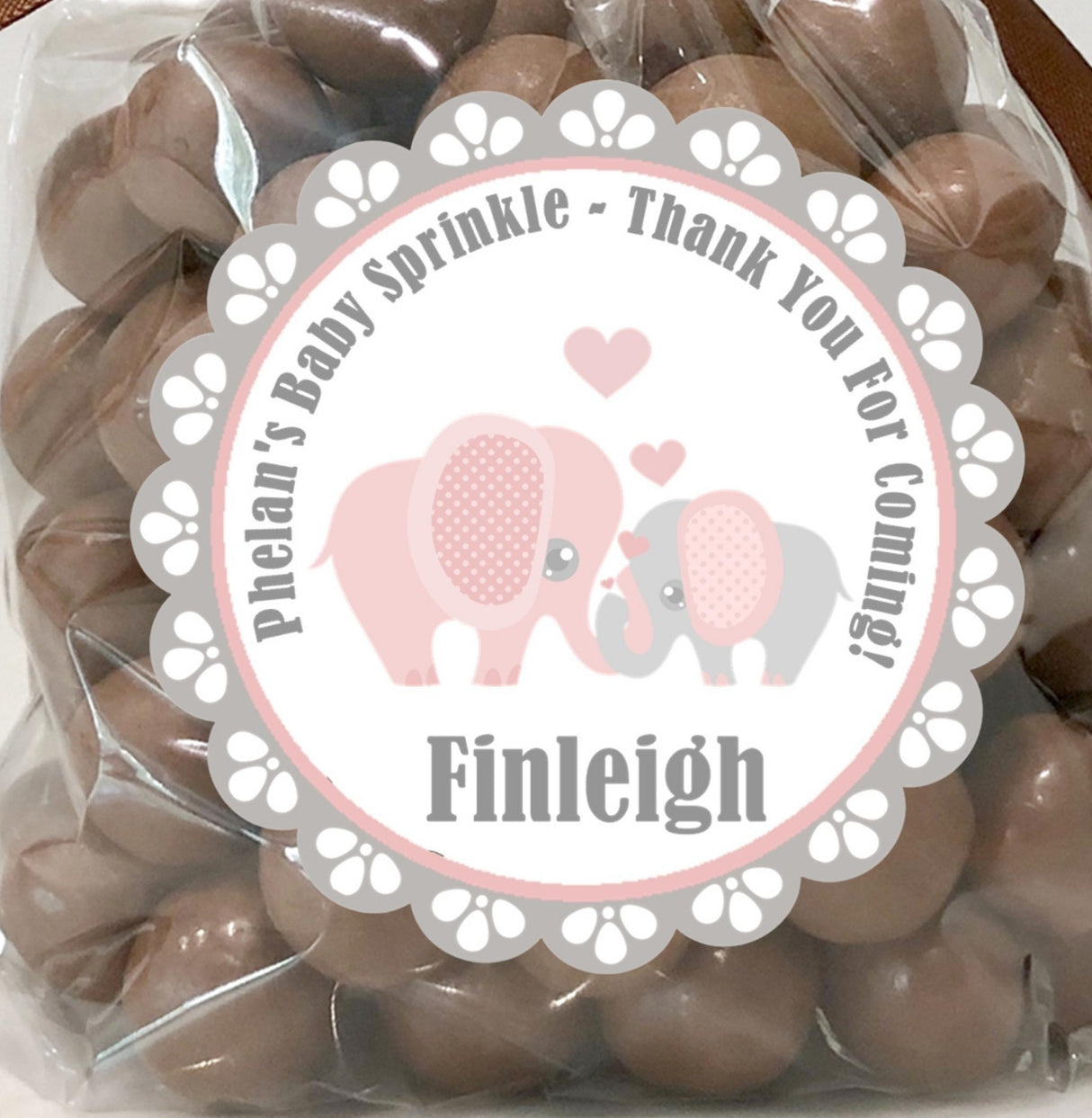 Safari baby shower favor stickers – elephant with hearts
