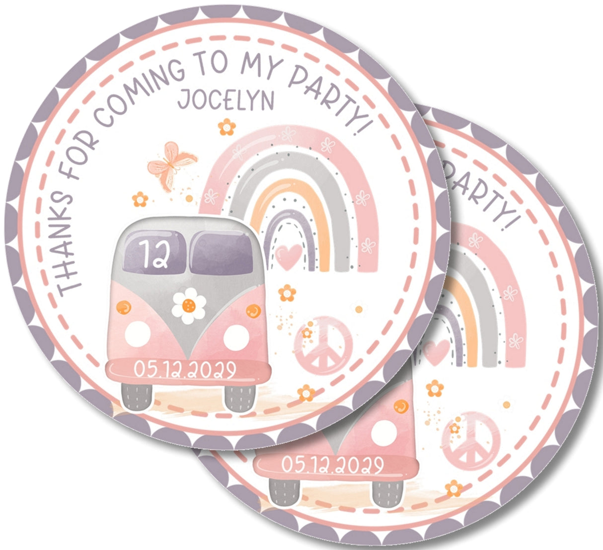 Groovy retro bus personalized party label