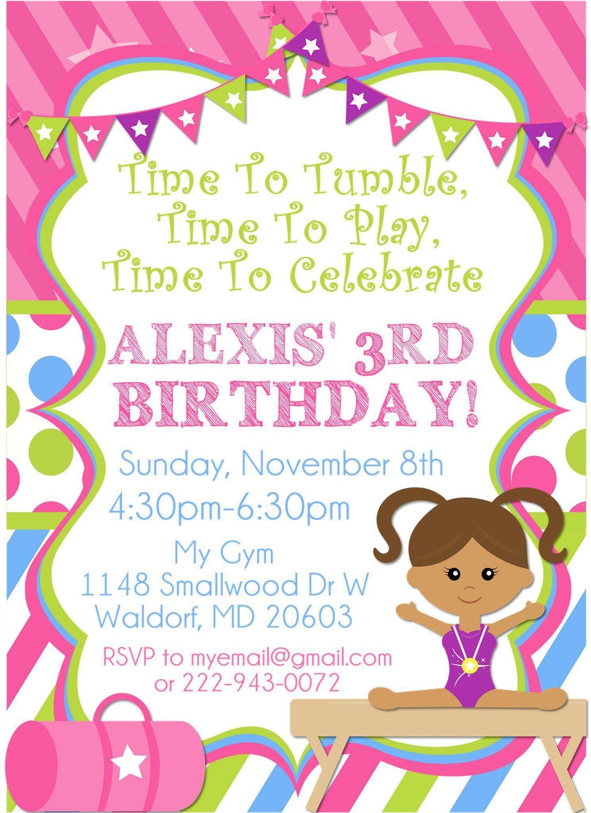 Gymnastics Birthday Party Invitations