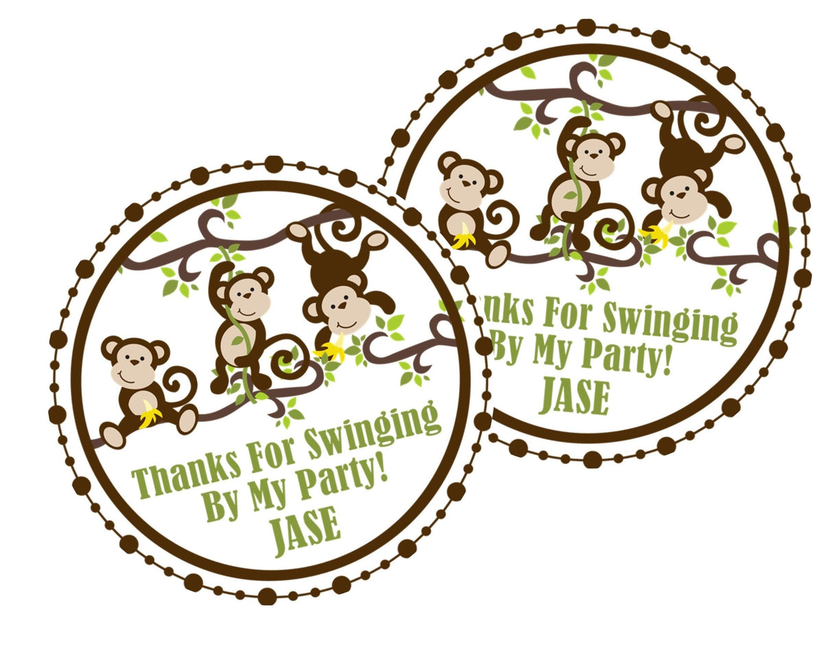 Hanging monkeys party favor label