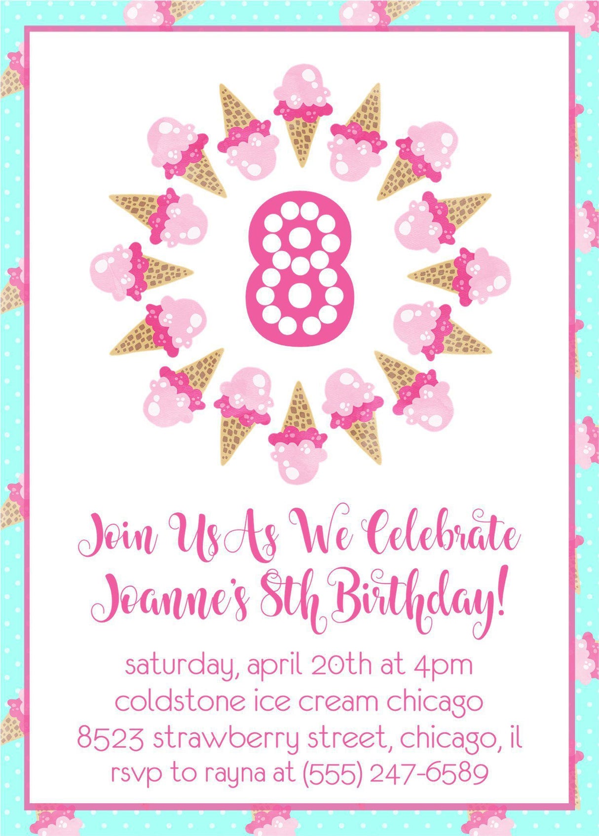 Ice Cream Birthday Party Invitations
