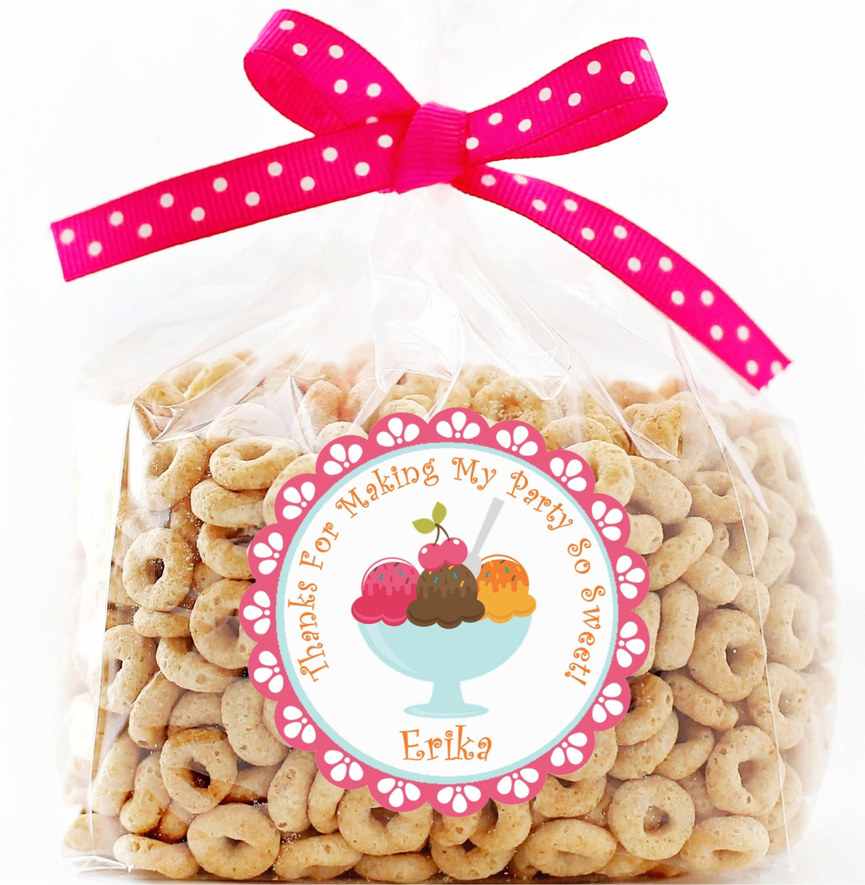 Ice cream theme thank-you sticker with child’s name