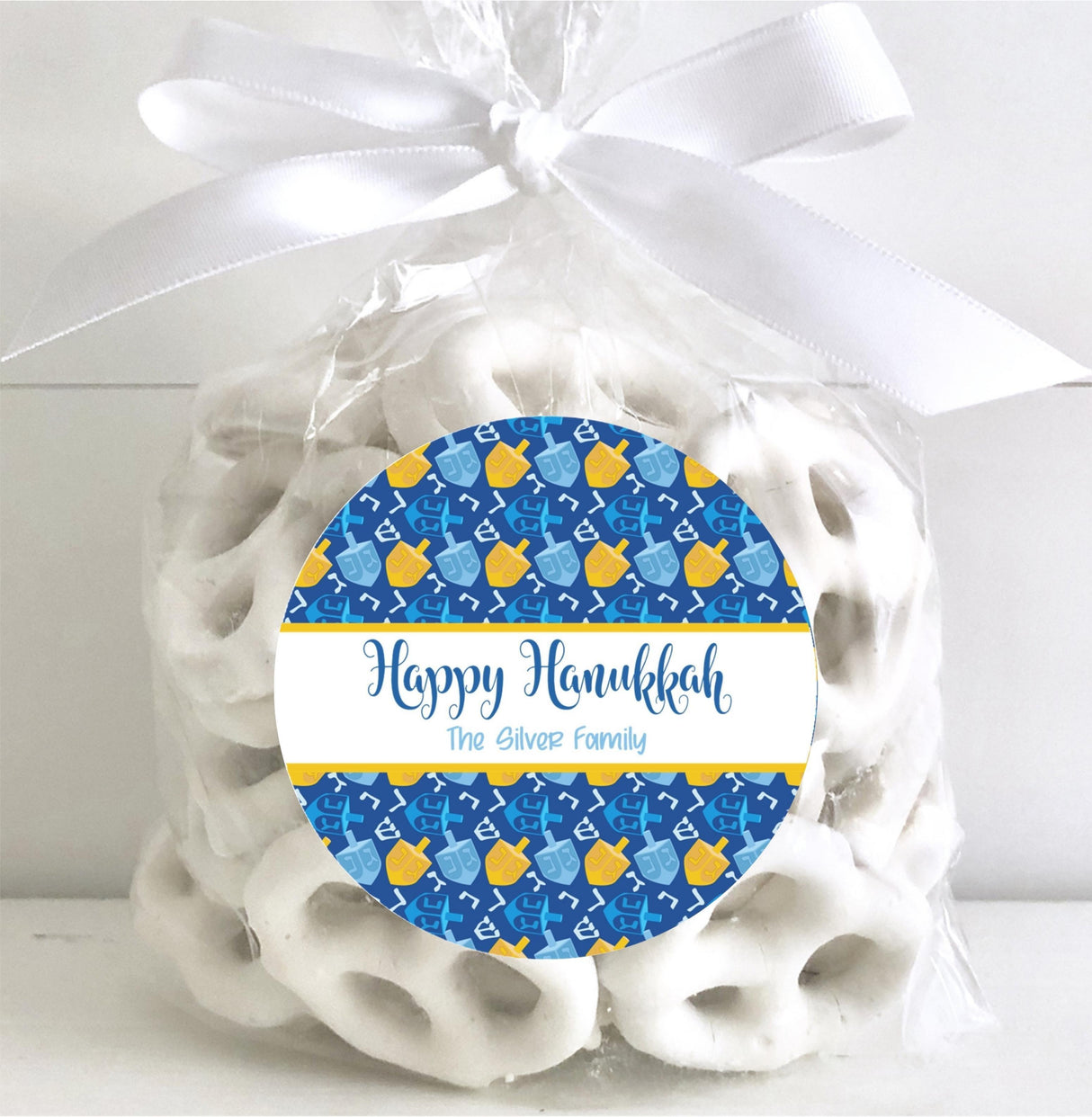 Jewish holiday stickers featuring festive dreidel illustrations