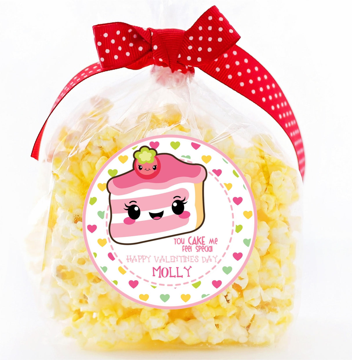 Kawaii cake Valentine sticker for kids classroom favors
