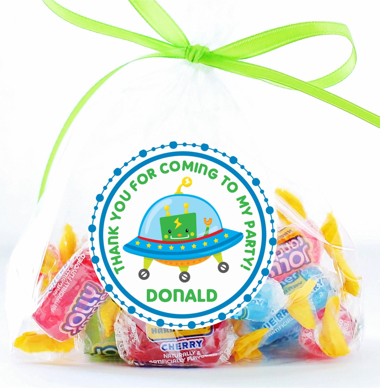 Kids space robot thank-you sticker design