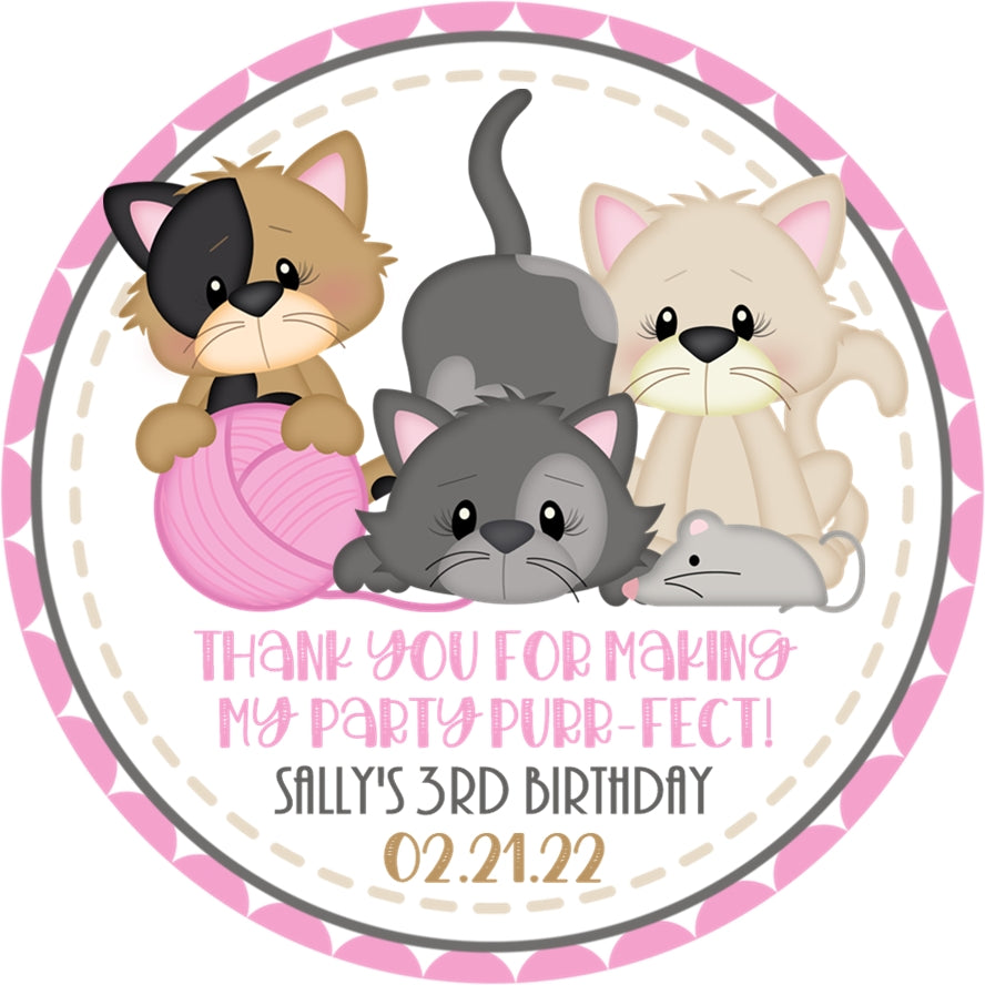 Kitten birthday party stickers