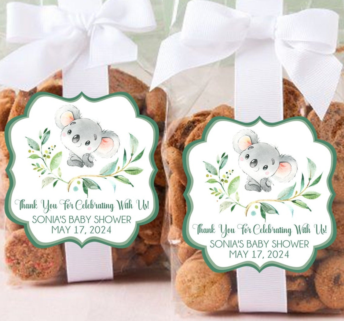 Koala baby shower favor label stickers