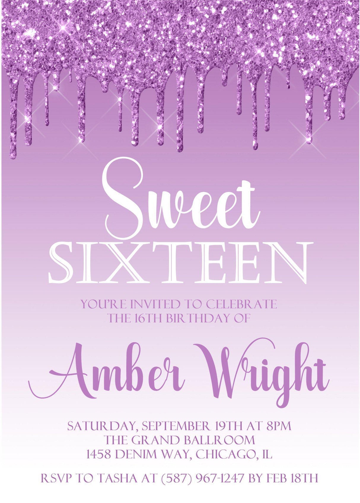 Lavender Sweet 16 Party Invitations