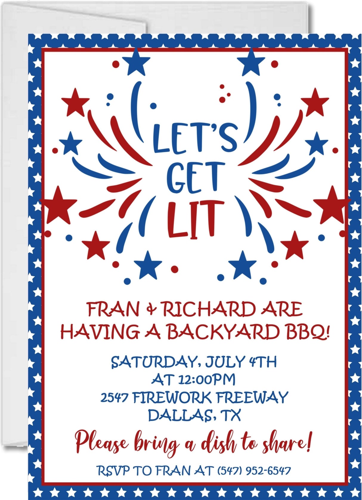 Lets Get Lit patriotic July 4th BBQ invitation
