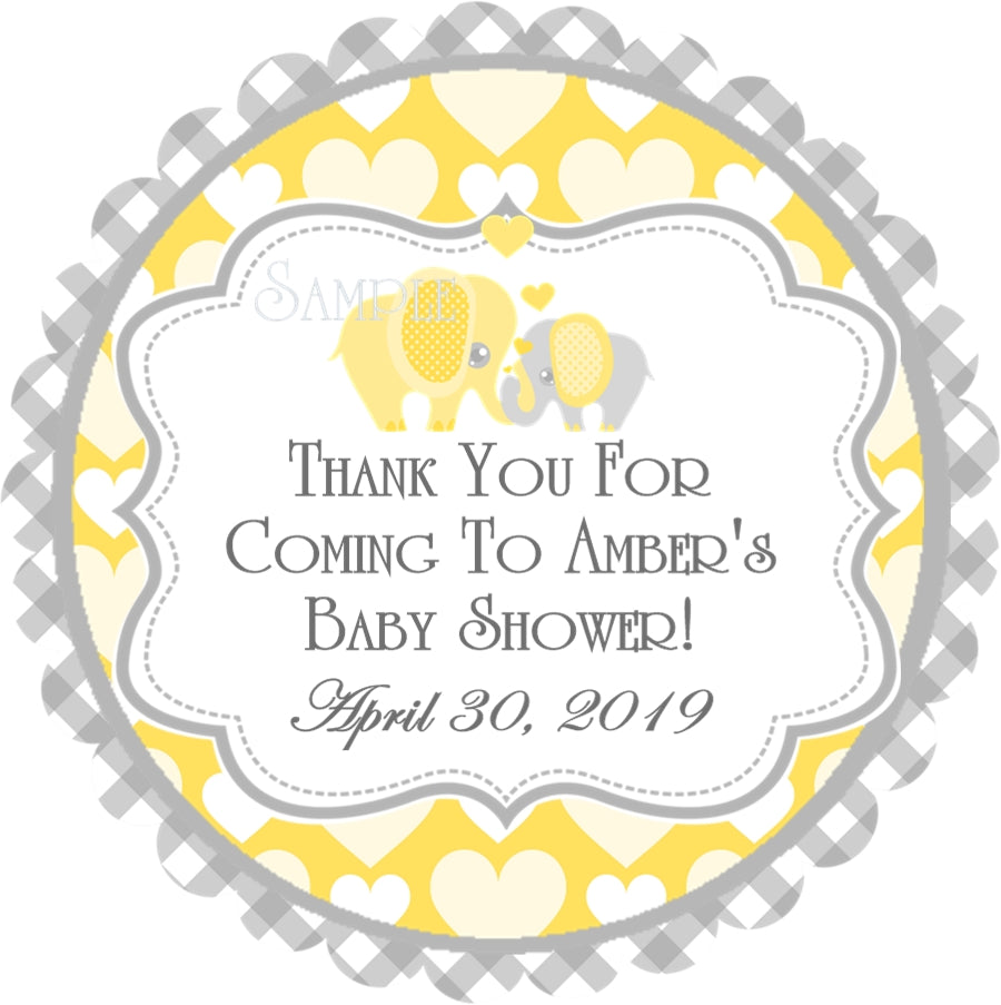 Little peanut baby shower favor labels with yellow elephant design