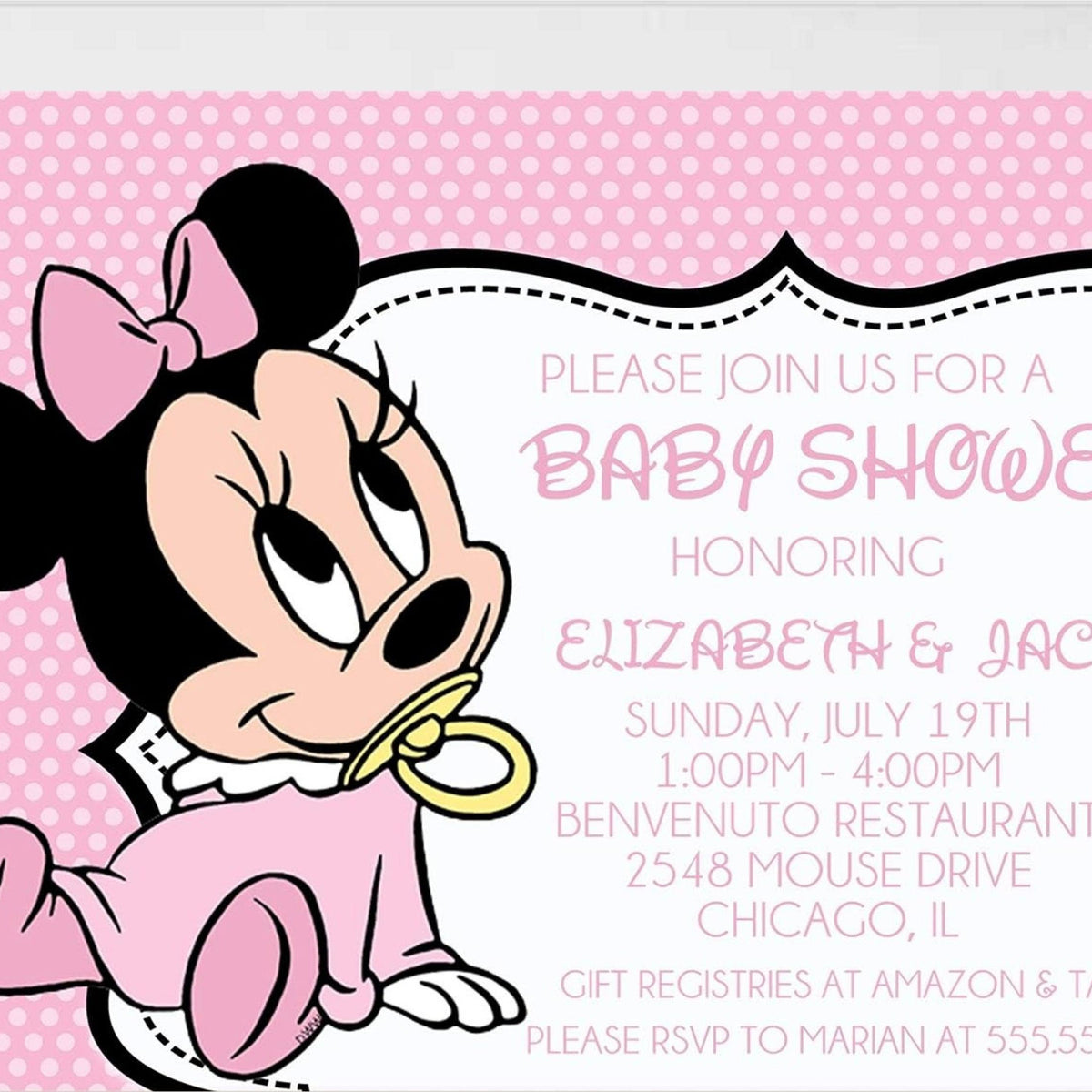 Minnie Mouse Baby Shower Invitations, image size:1200x1200
