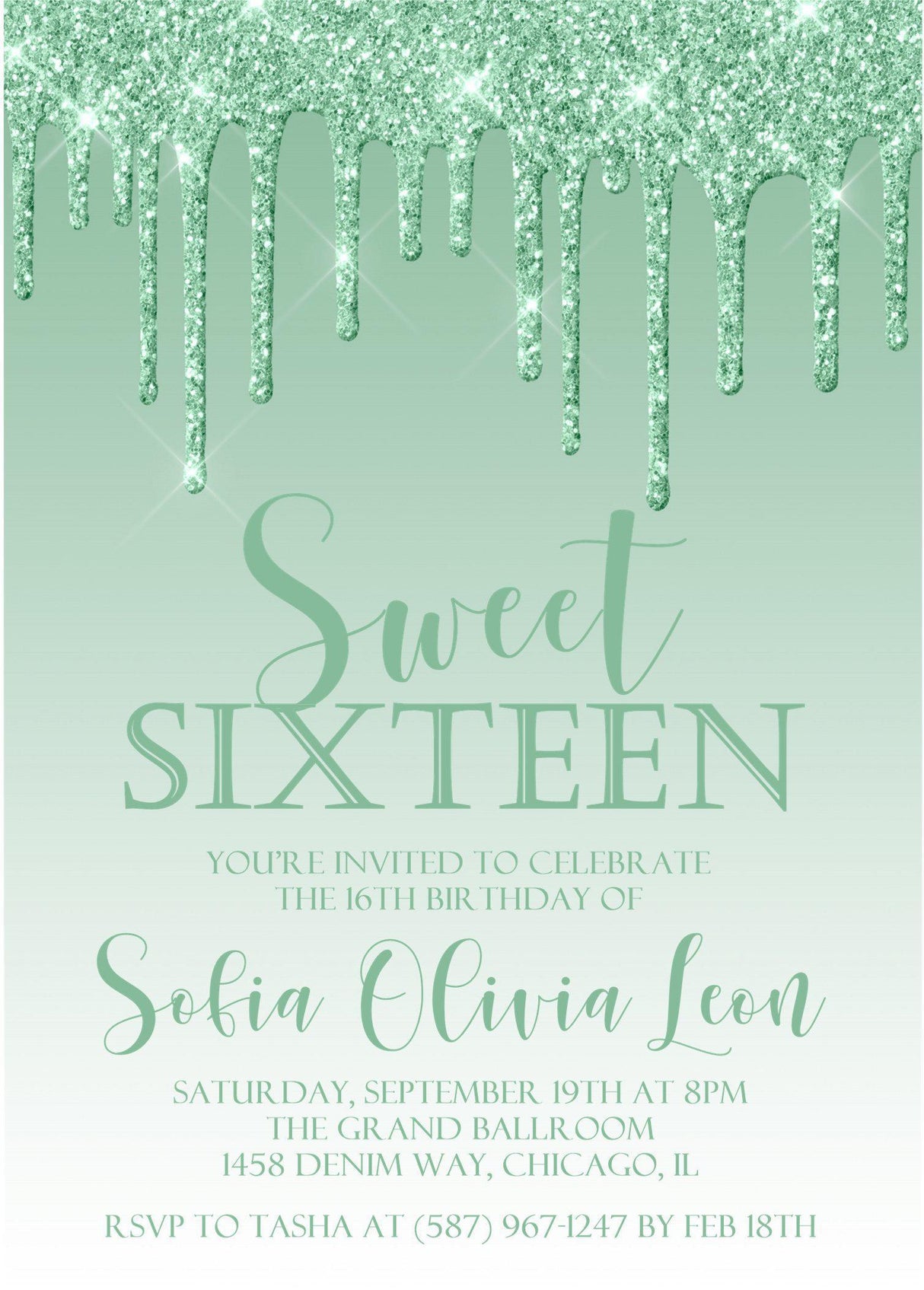 Mint Sweet 16 Party Invitations