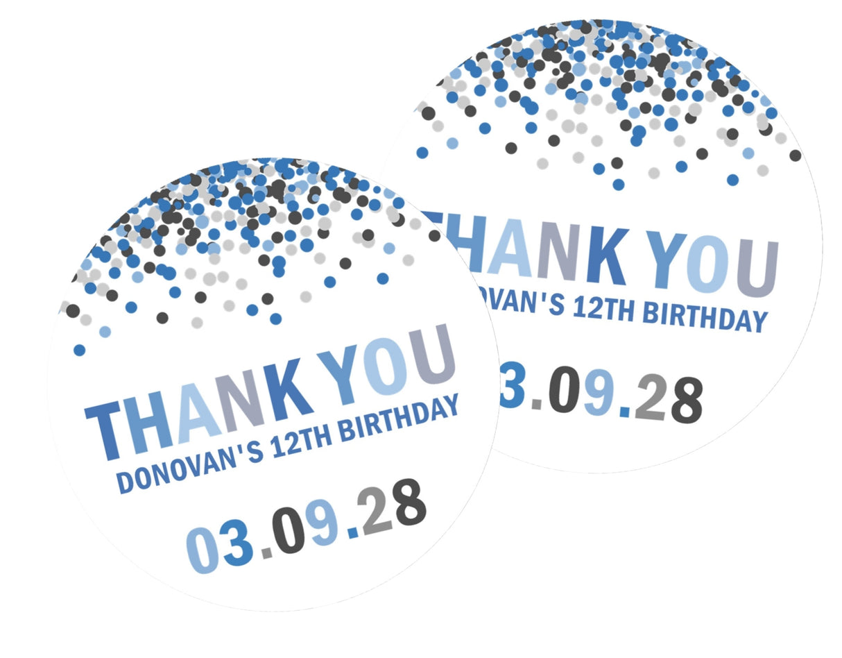 Modern blue confetti party favor label