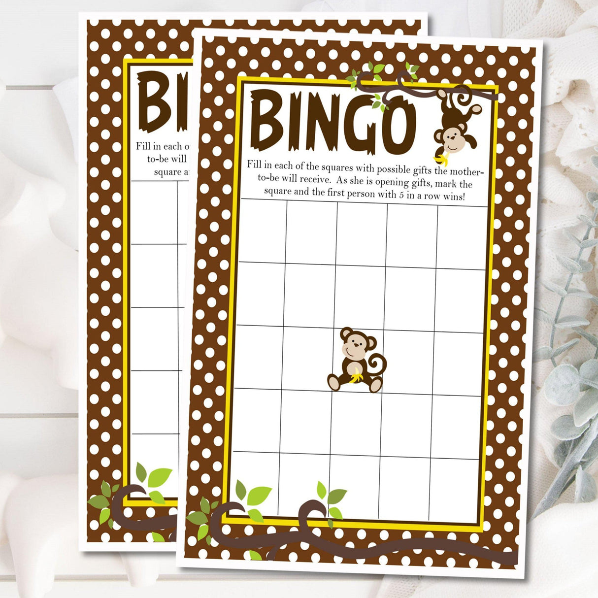 Monkey baby shower bingo printable game