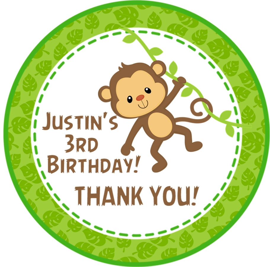 Monkey birthday sticker green jungle design