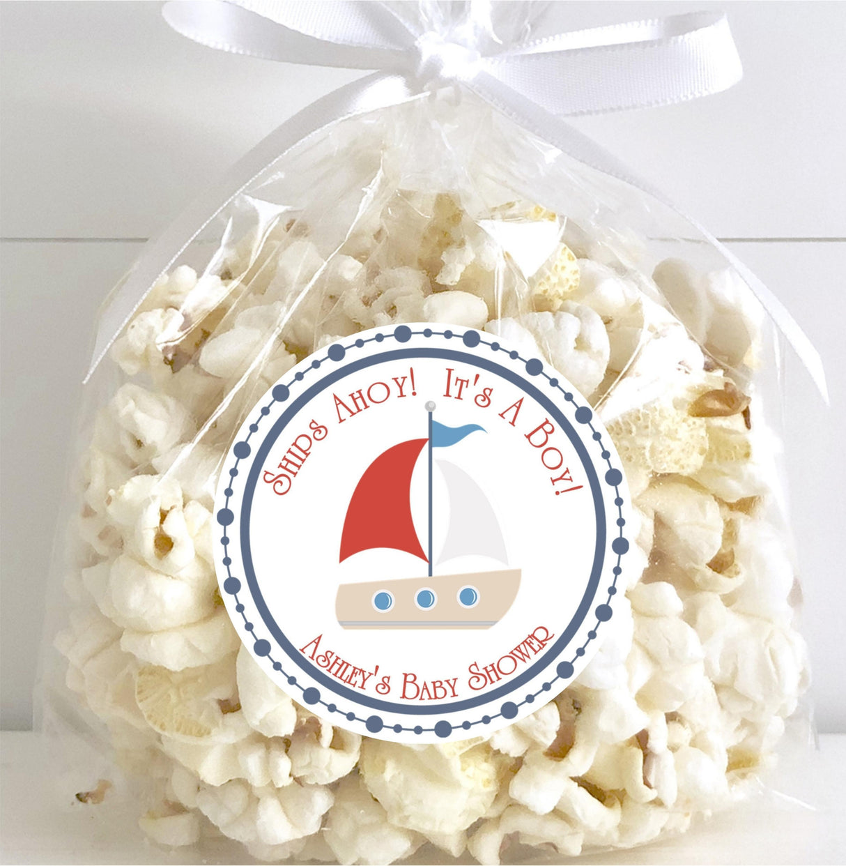 Nautical baby shower sticker red sails