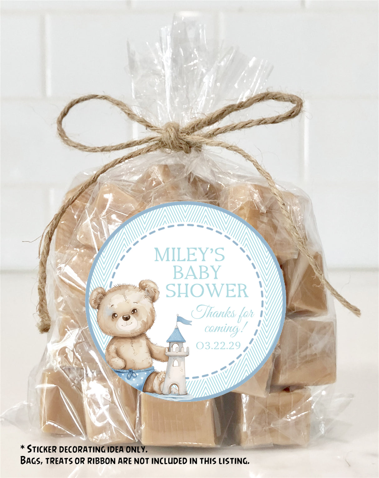 Nautical sandcastle baby shower sticker