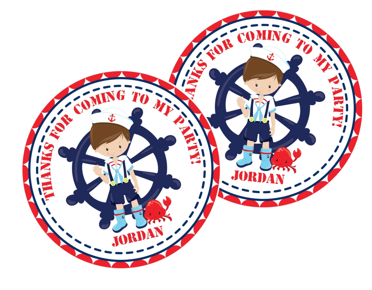 Navy and red ocean theme party favor label