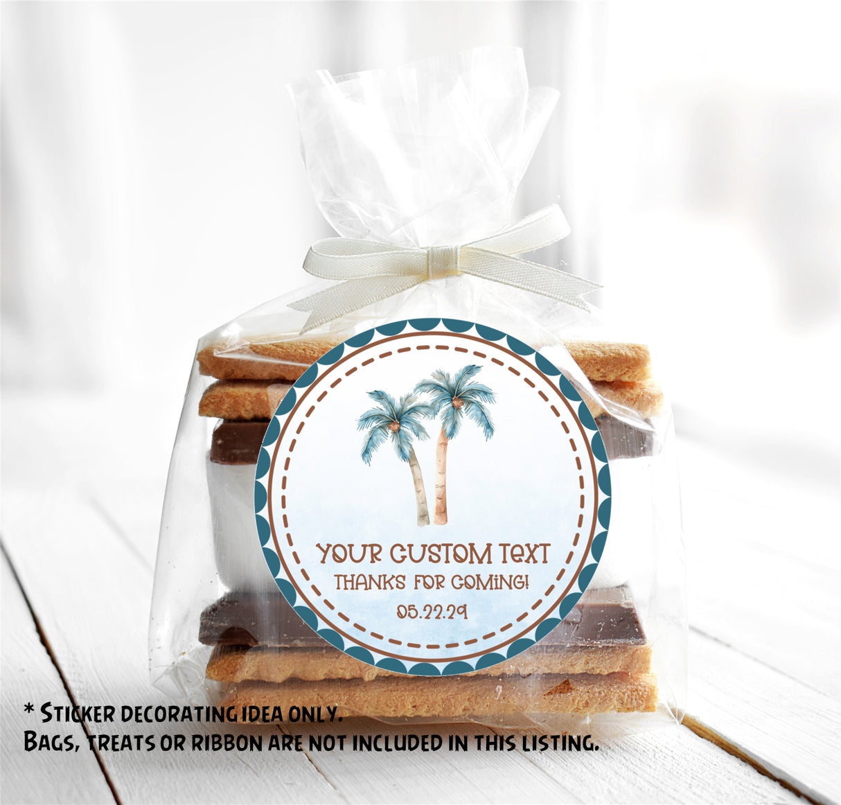 Neutral beach theme birthday sticker for treat bags