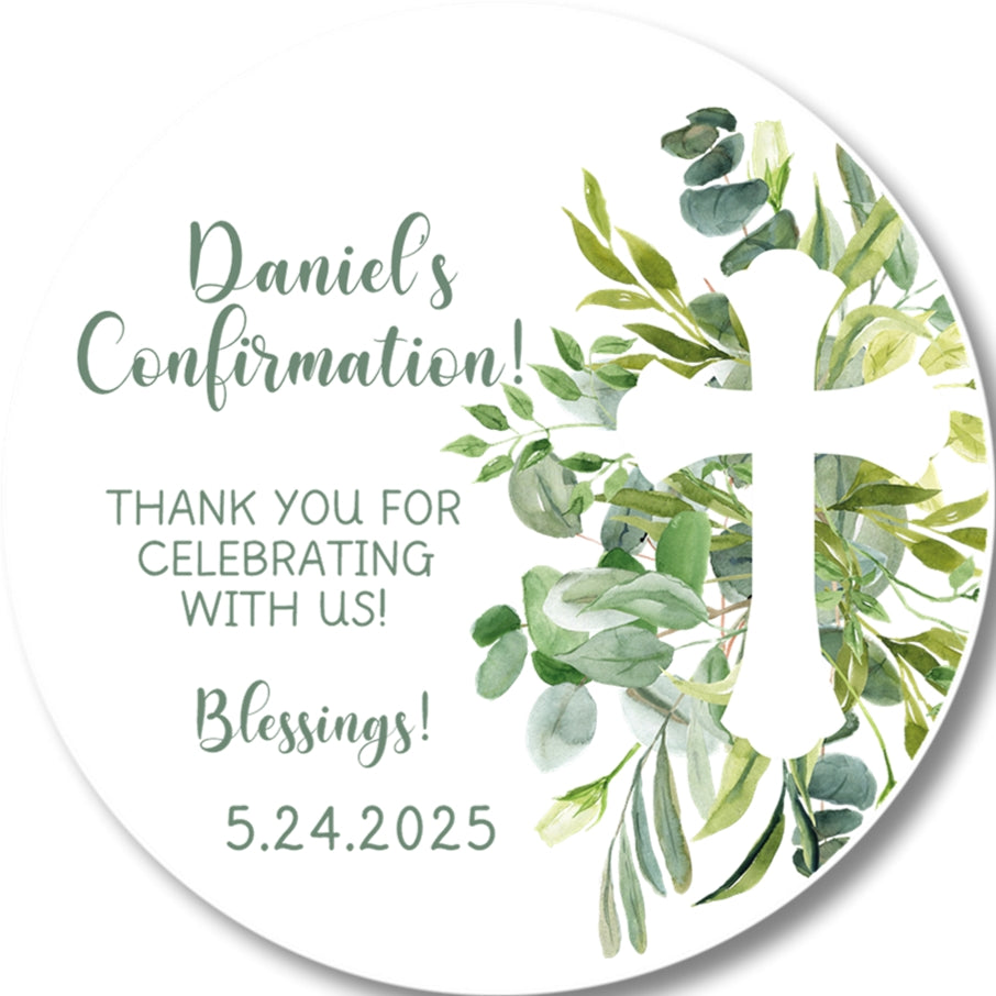 Neutral green confiramation sticker favor label