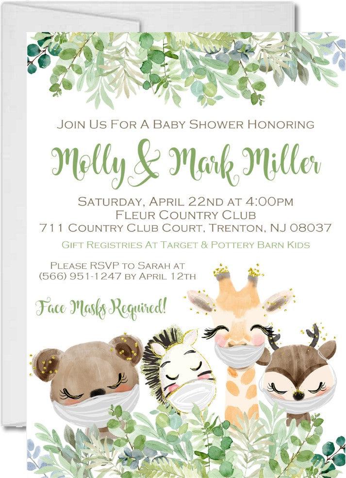Neutral green social distance baby shower invitation