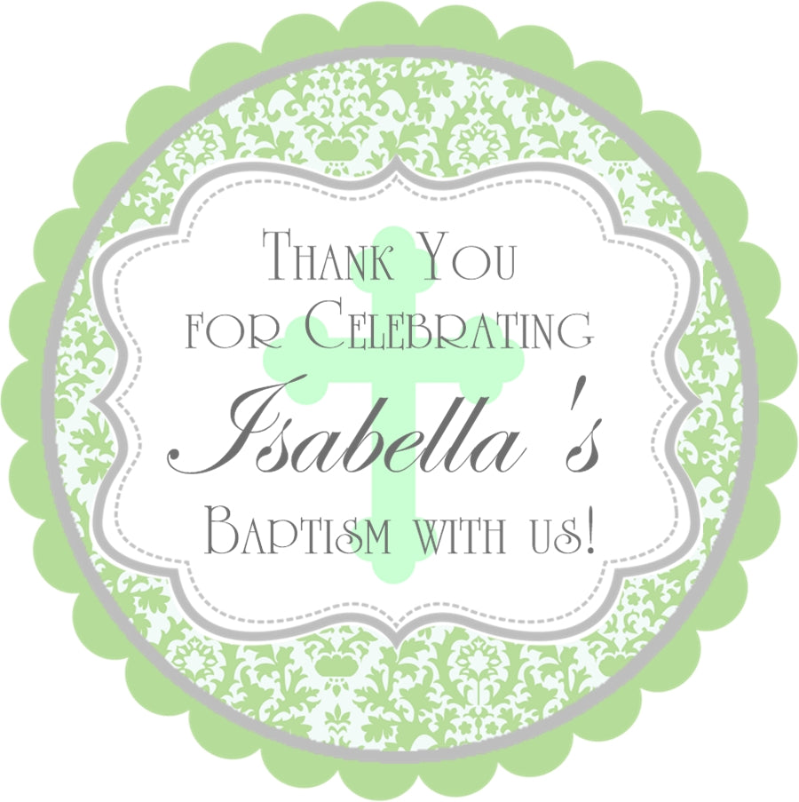 Neutral mint green baptism christening sticker label