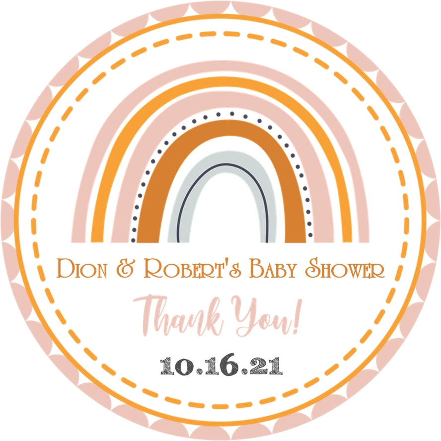 Neutral rainbow baby shower favor labels with modern boho style