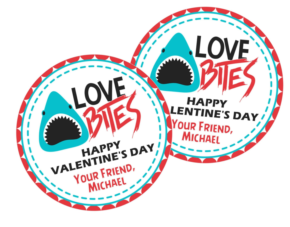 Ocean-themed shark Valentine label for kids