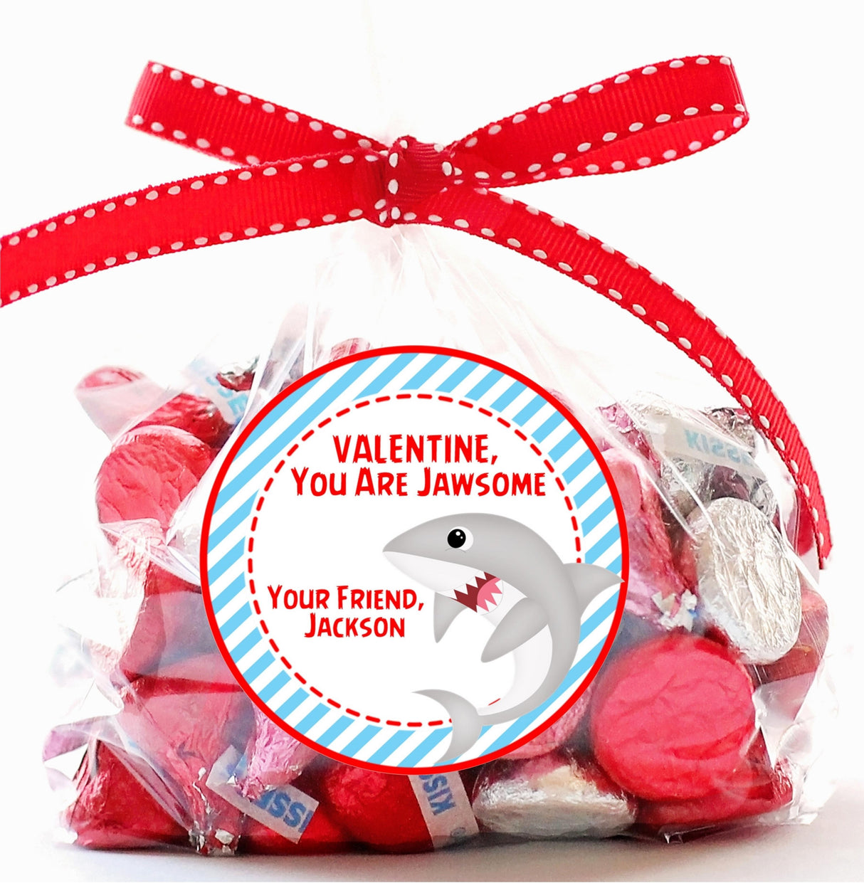Ocean theme shark Valentine sticker for kids