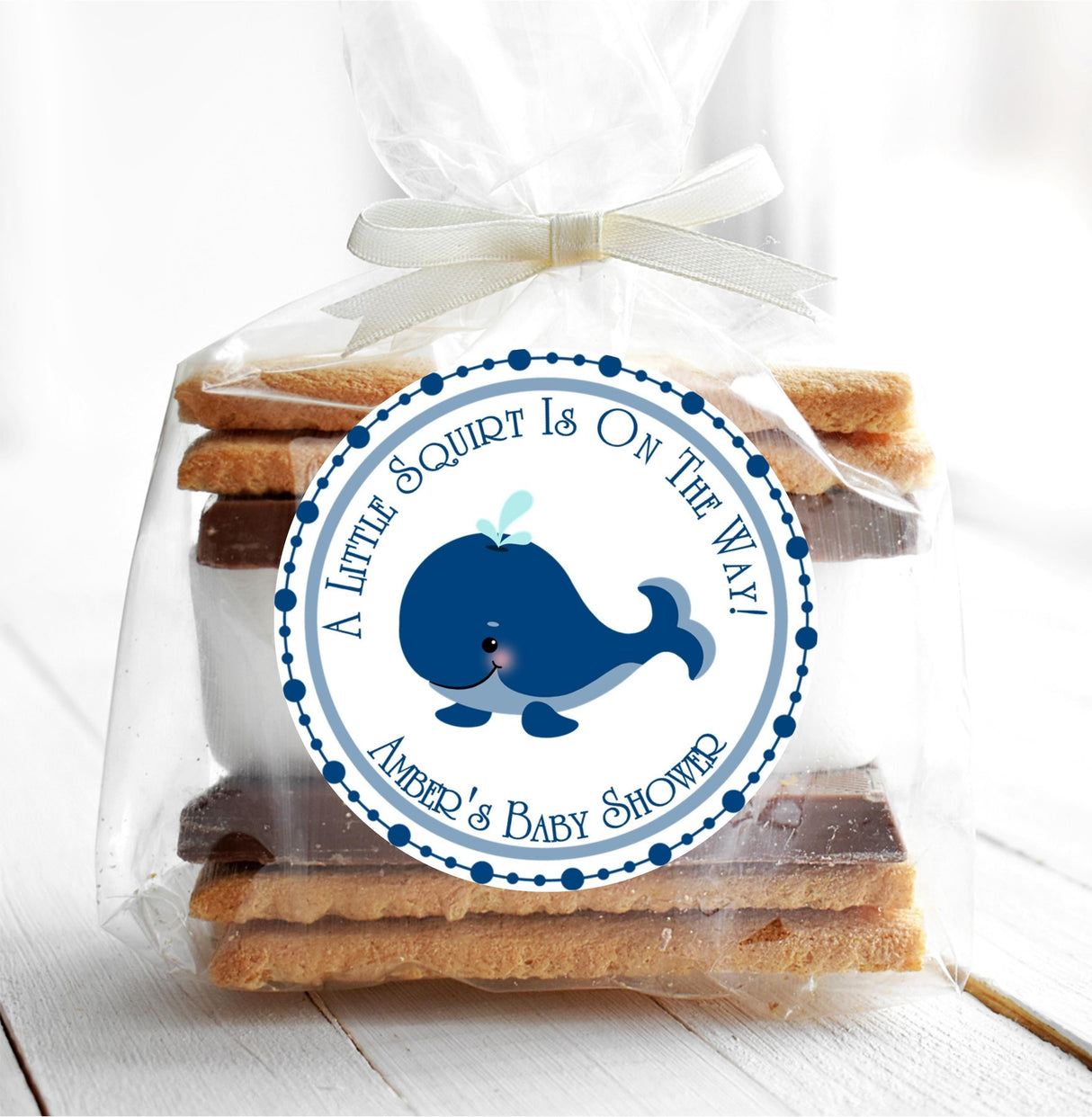 Ocean theme whale baby shower label