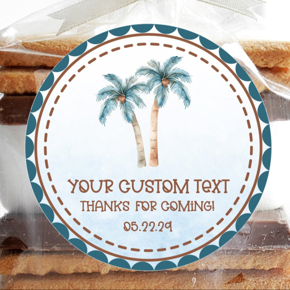 Palm tree beach birthday sticker with watercolor design