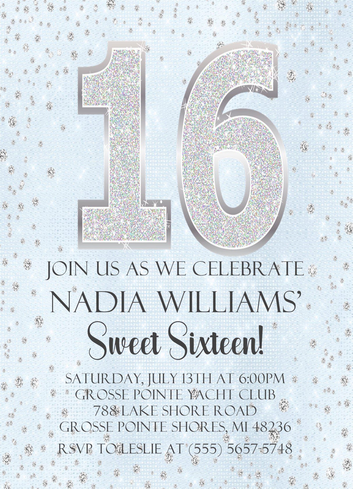 Pastel Blue Diamonds Sweet 16 Party Invitations