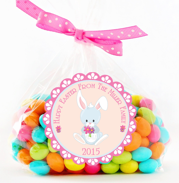 Pastel Easter bunny sticker for baskets and treat bags