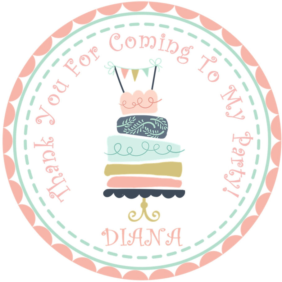 Pastel cake birthday sticker with vintage design and personalized name