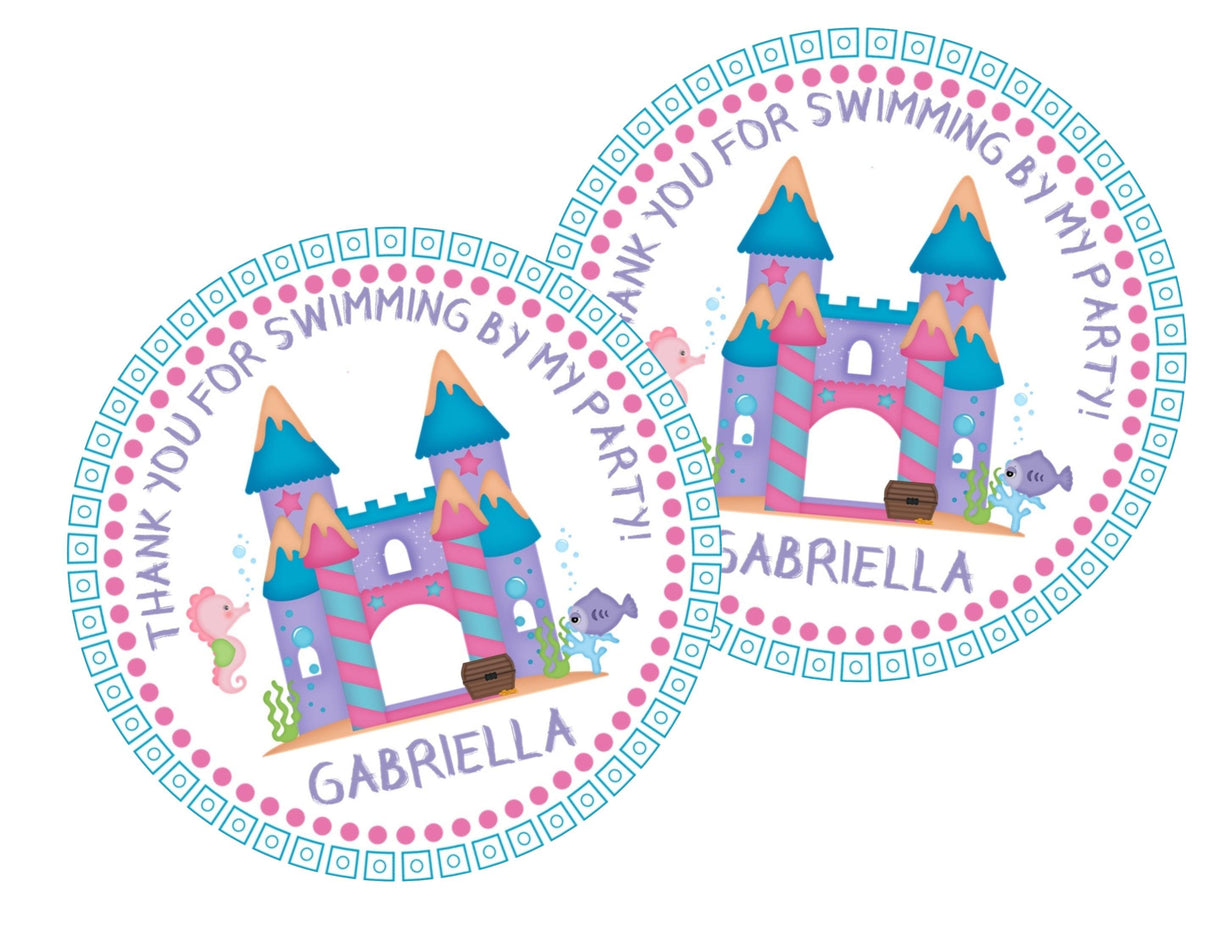 Pastel ocean themed castle party favor label