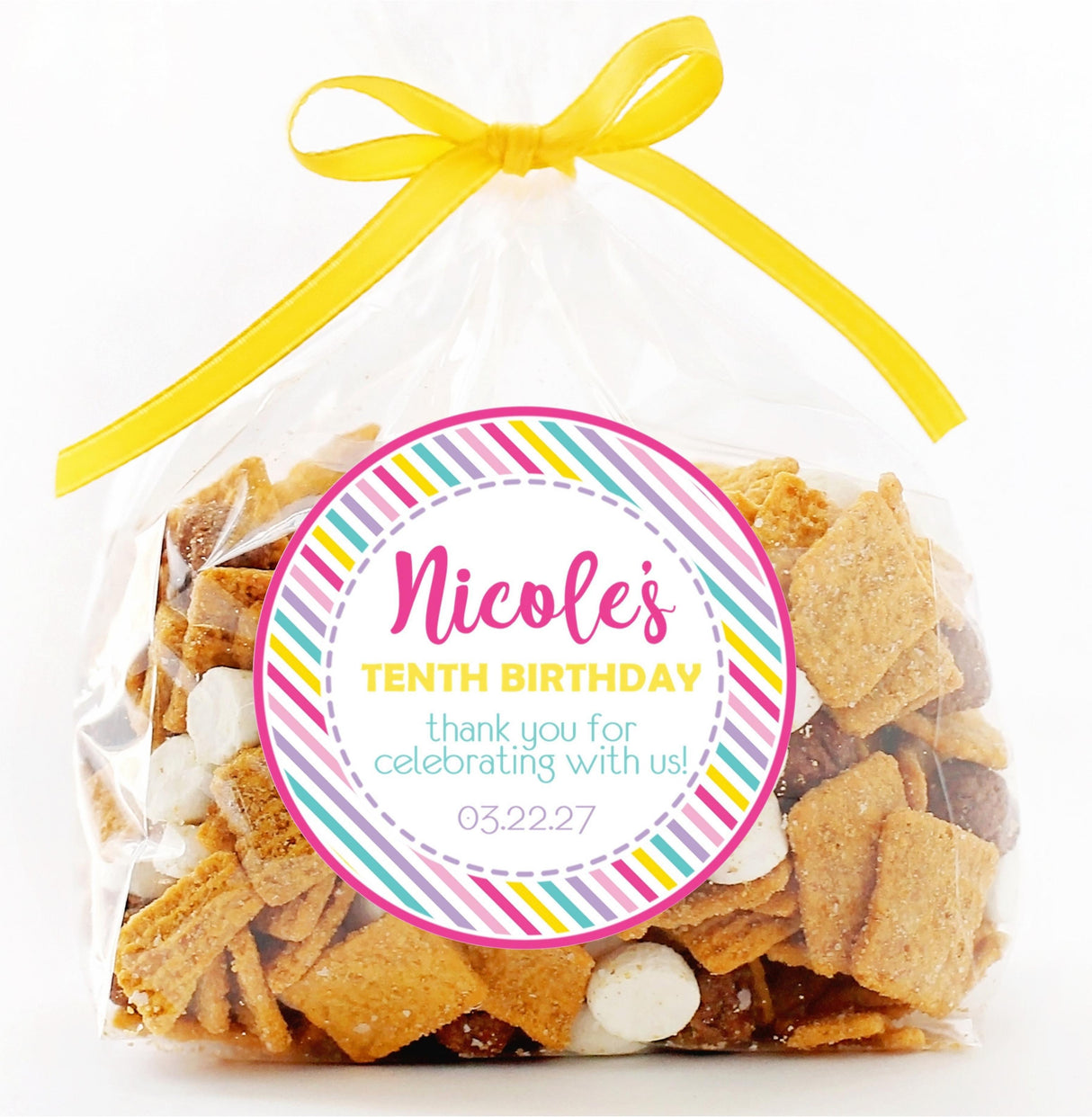 Pastel thank-you sticker for kids birthday treats