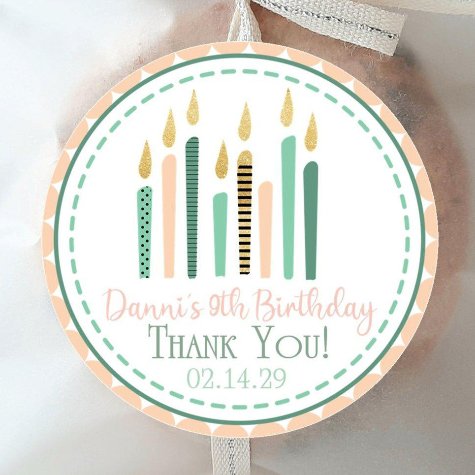 Peach mint gold candle birthday sticker
