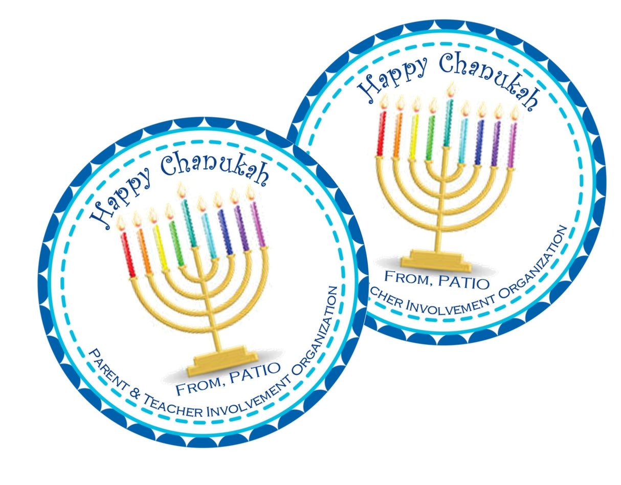 Personalized Hanukkah menorah stickers with candles