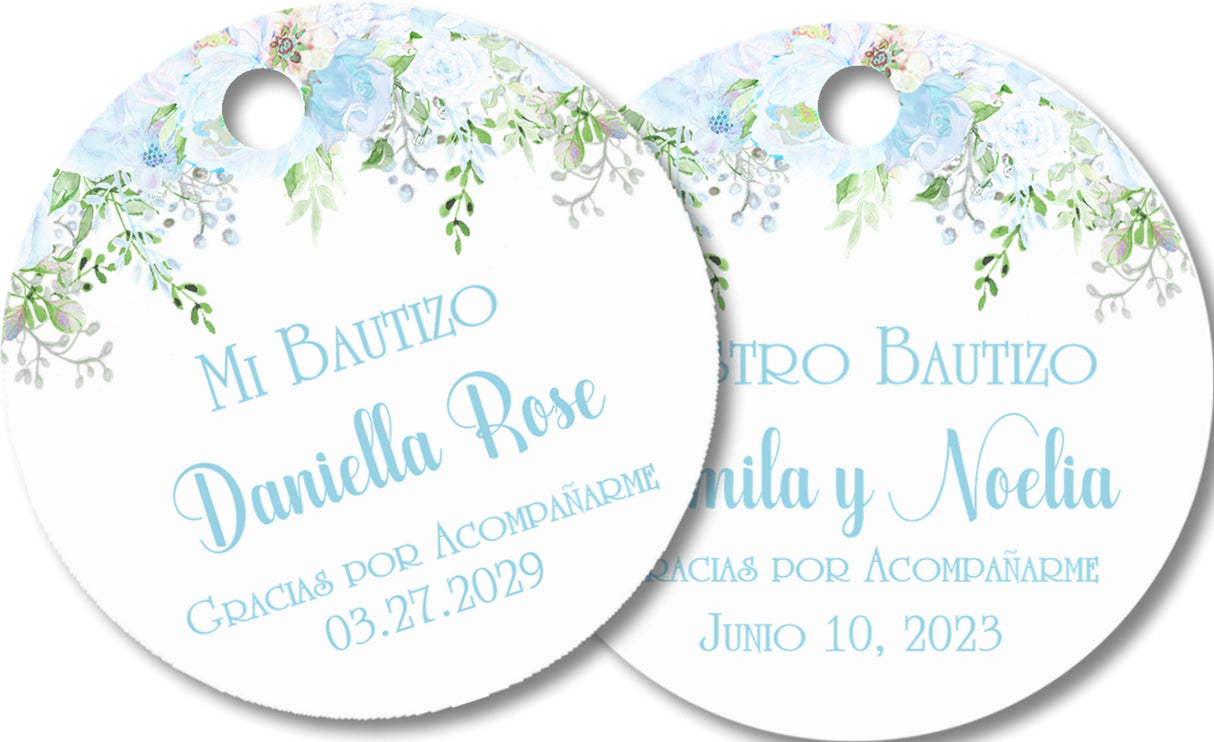 Personalized Spanish baptism design in blue