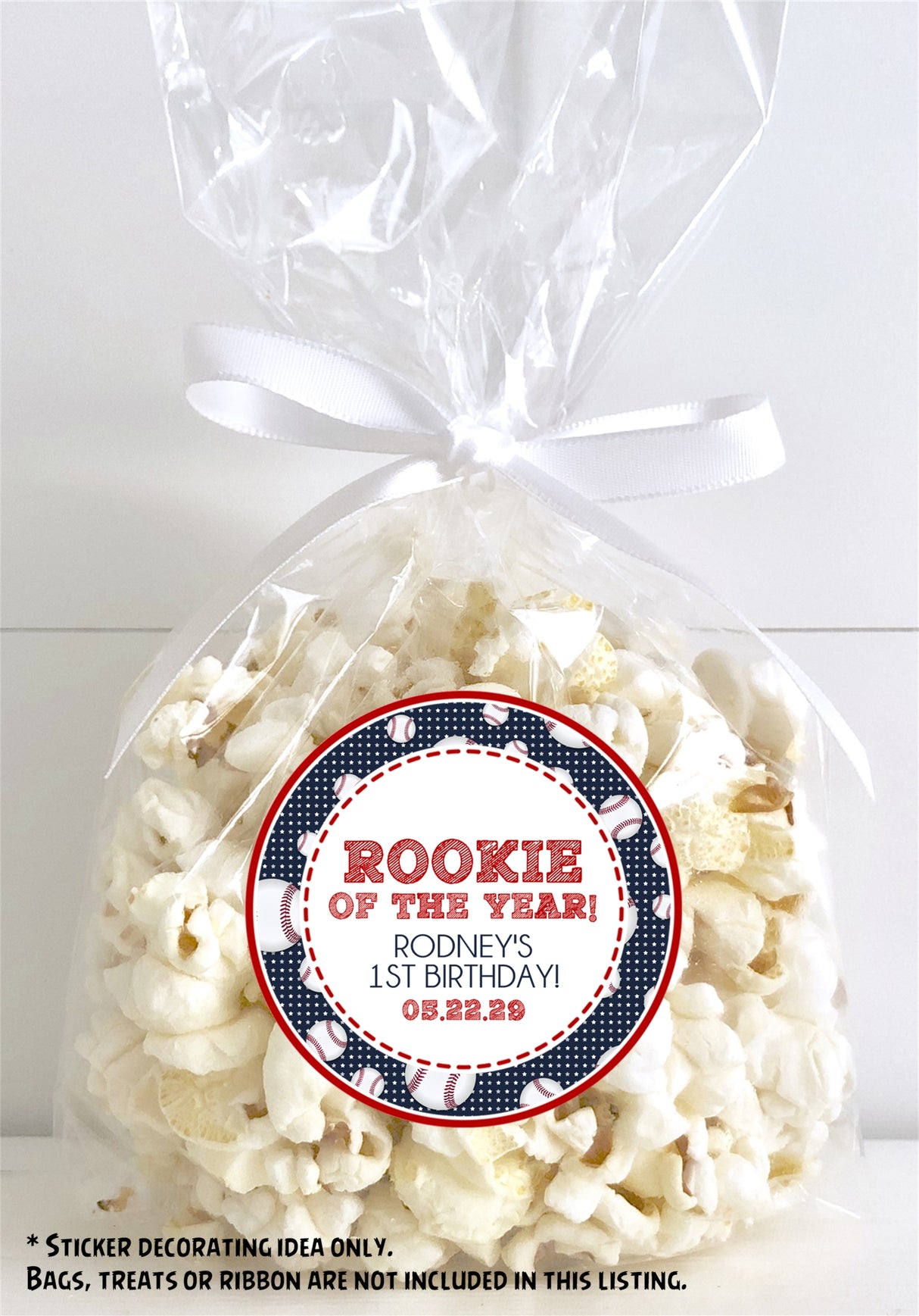 Personalized baseball birthday sticker with baseball border