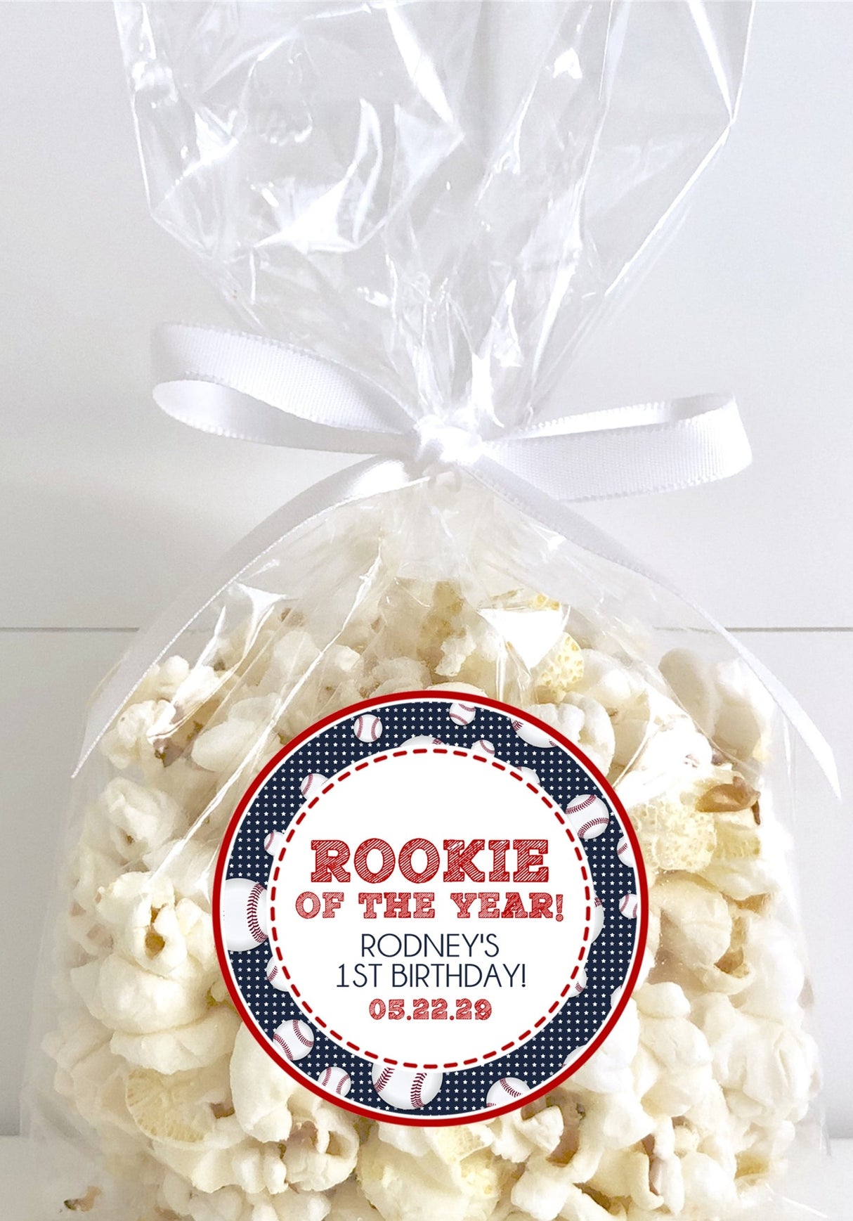 Personalized baseball birthday sticker with baseball border