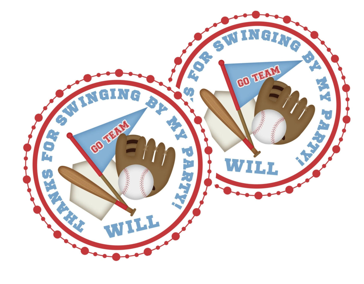 Personalized baseball sticker with sports equipment