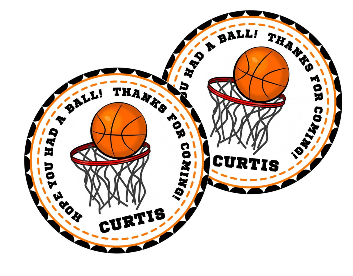 Personalized basketball favor label for kids sports party