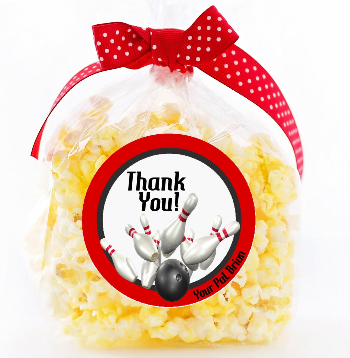 Personalized bowling strike theme sticker for birthday favors