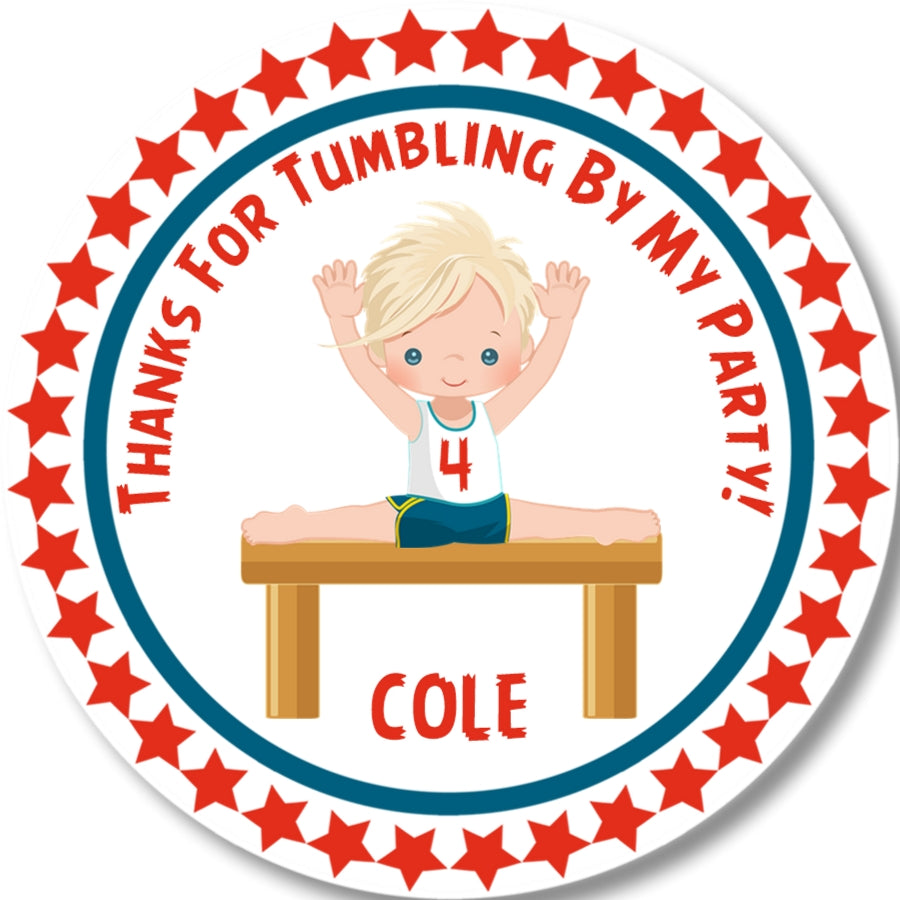 Personalized boy gymnast party favor label with name