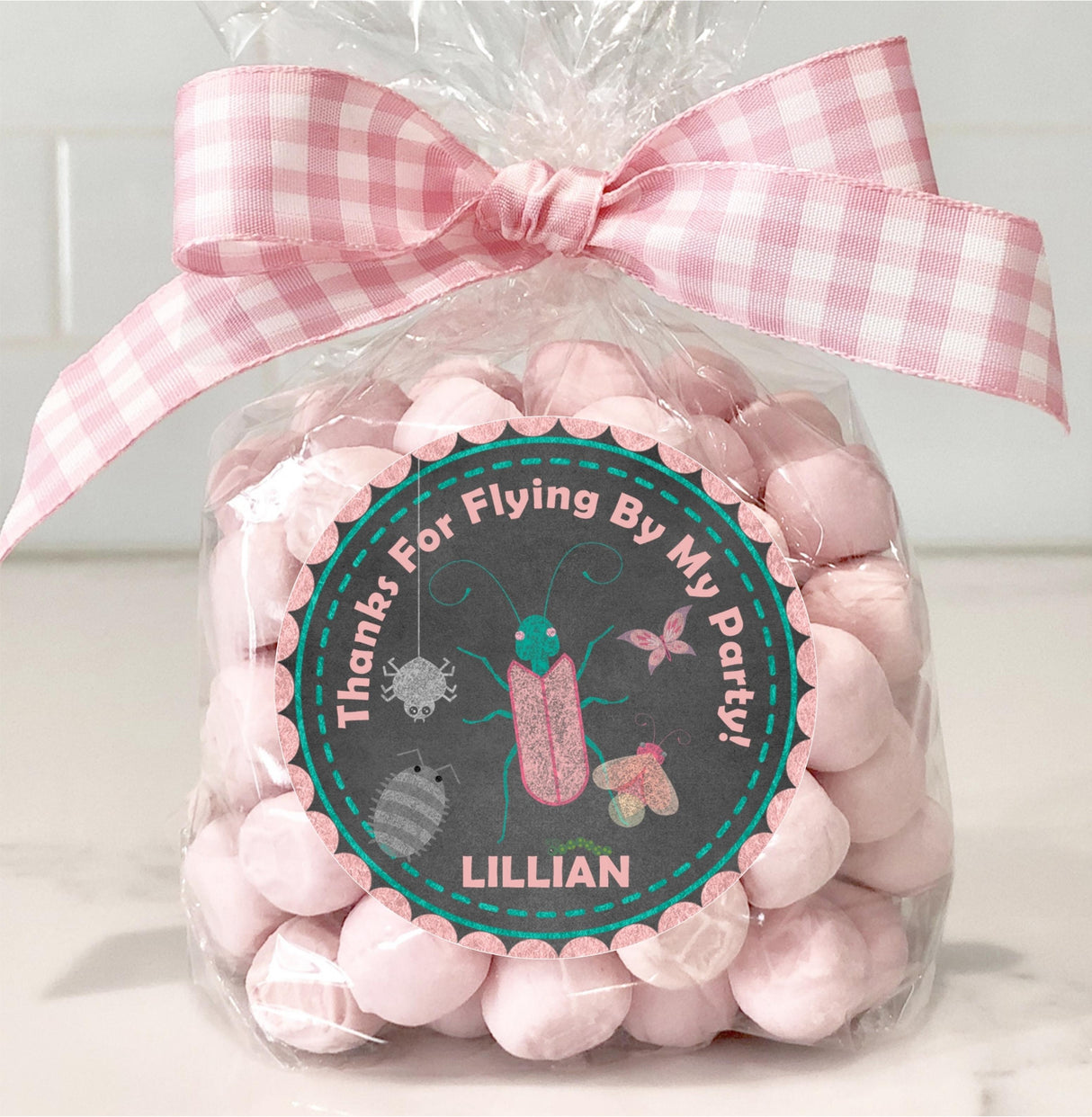 Personalized bug birthday sticker for girls