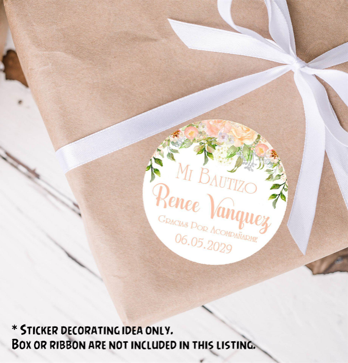 Personalized floral baptism sticker for religious events